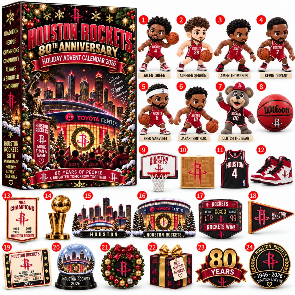 Houston Rockets Basketball Christmas Advent Calendar 2026 Xmas Countdown Gift For Brothers, 3D Acrylic Collectibles