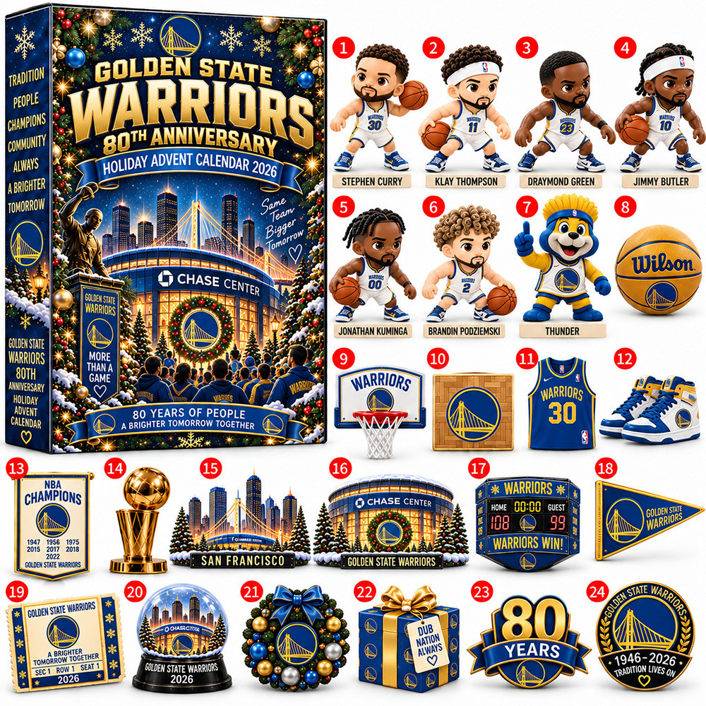 Golden State Warriors Basketball Christmas Advent Calendar 2026 Xmas Countdown Gift For Game Day, 3D Acrylic Collectibles