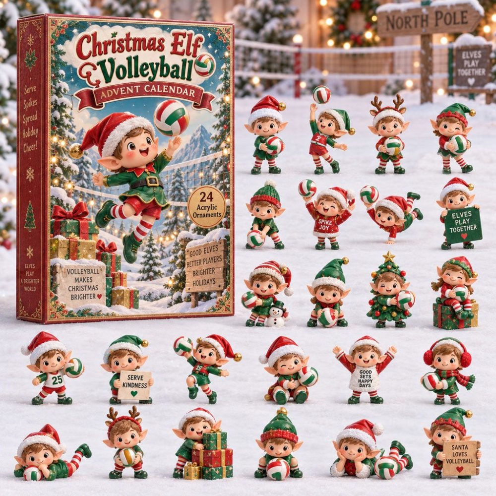 Christmas Elf Volleyball Advent Calendar 2026 24 Day Christmas Countdown Gift For Husband, 3D Acrylic Collectibles