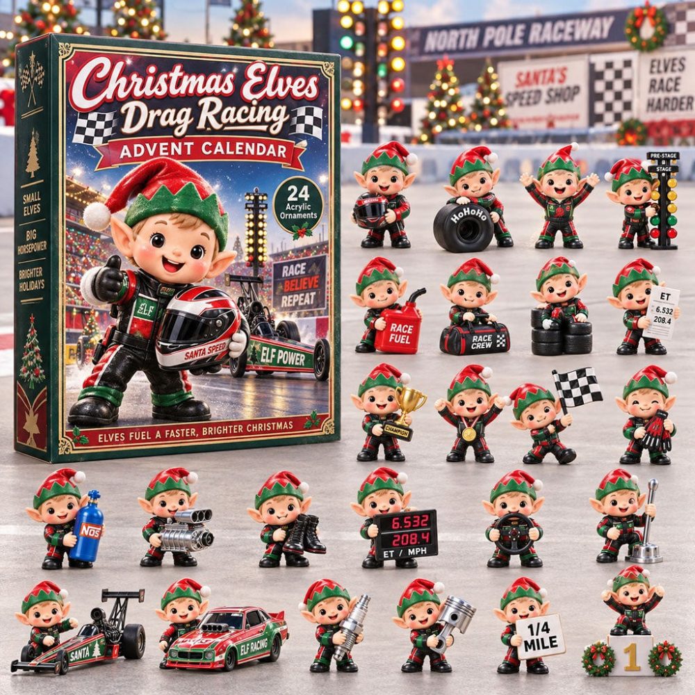 Elf Merch Christmas Elves Drag Racing Advent Calendar 2026 24 Day Countdown Xmas Gift Idea, 3D Acrylic Collectibles