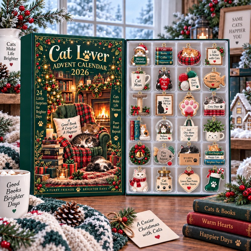 Cozy Cat Christmas Advent Calendar Cozy Feline Holiday Countdown Decor Gifts For Cat Lovers, 3D Acrylic Collectibles
