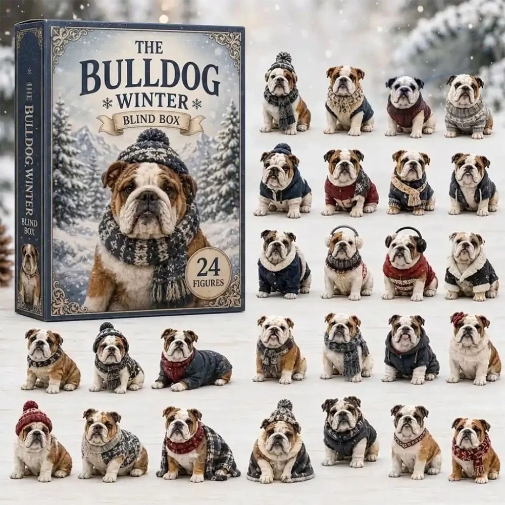 Winter Bulldog Dog Christmas Advent Calendar Holiday Countdown Cute Puppy Ornaments Gifts