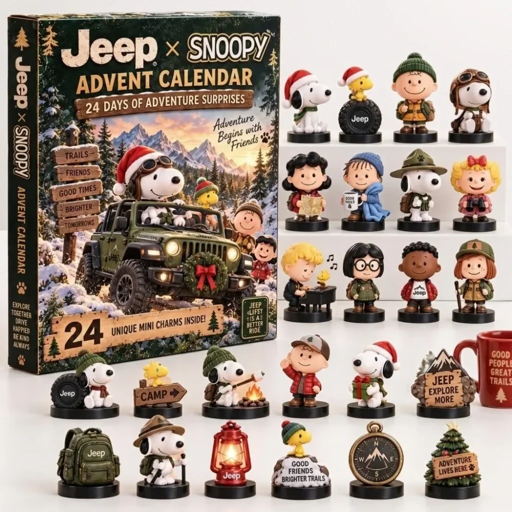 Jeep X Peanuts Snoopy Christmas Advent Calendar 24 Days Of Adventure Xmas Gifts For Snoopy Lover, 3D Acrylic Collectibles