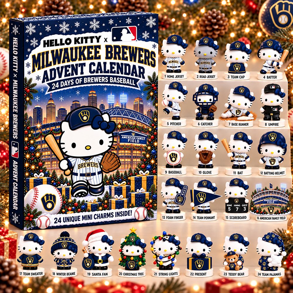 Hello Kitty X Milwaukee Brewers Baseball Advent Calendar 2026 Christmas Countdown Gift For Hello Kitty Fan, 3D Acrylic Collectibles