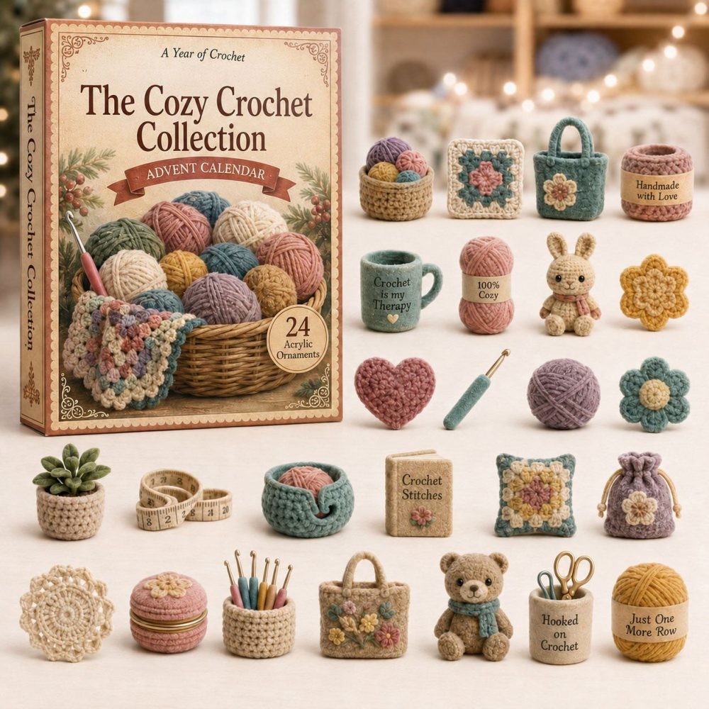 Christmas Crochet Lover Advent Calendar 2026 24 Day Countdown To Xmas Gift For Christmas, 3D Acrylic Collectibles