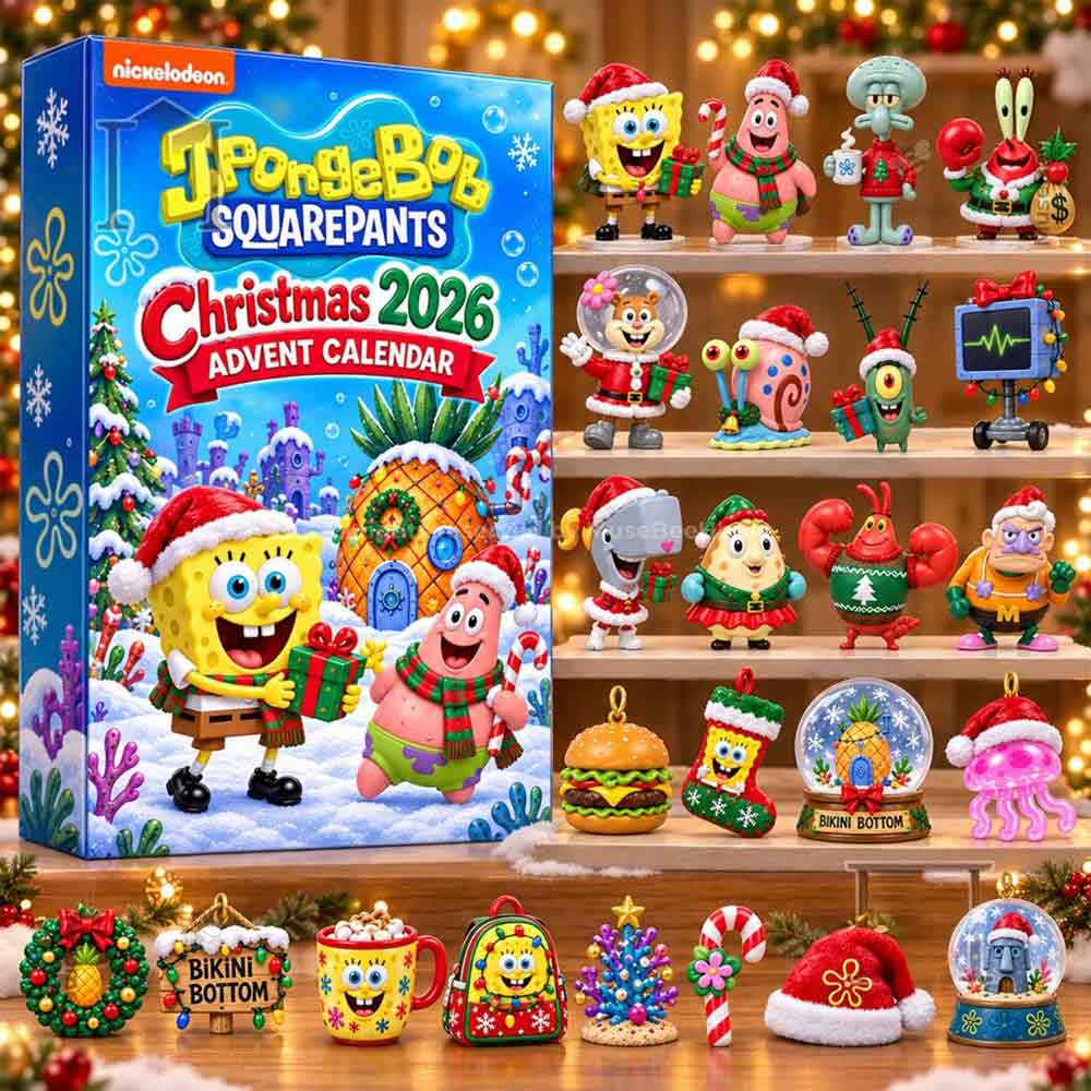 Spongebob Squarepants Christmas Advent Calendar 2026 24 Day Surprises Xmas Gift Guide, 3D Acrylic Collectibles