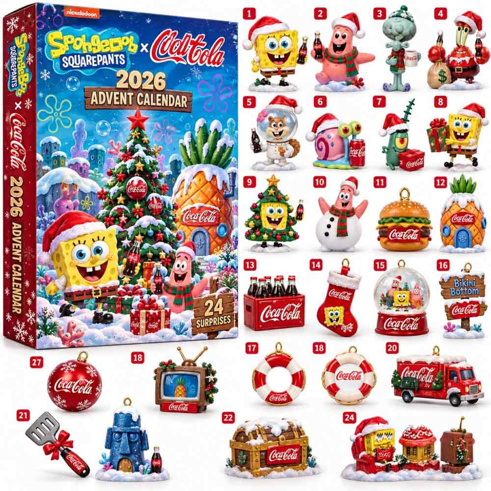 Spongebob Squarepants Coca Cola Christmas 2026 Advent Calendar 24 Day December Countdown Gifts, 3D Acrylic Collectibles