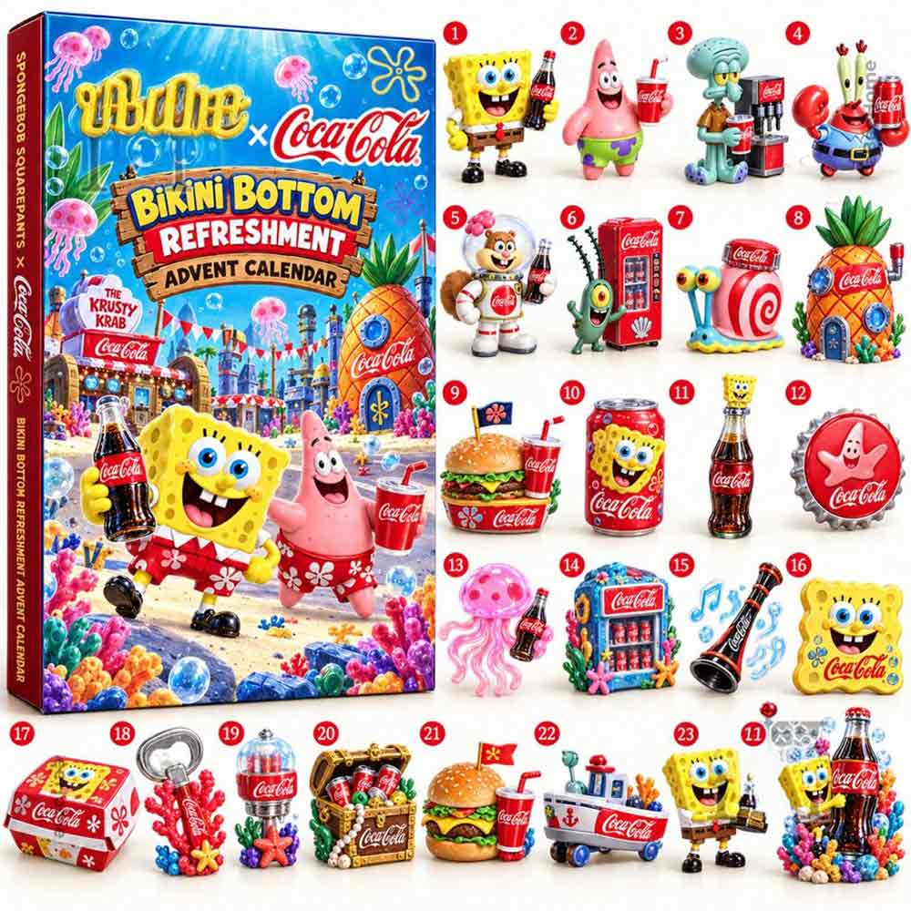 Spongebob Squarepants Coca Cola Christmas 2026 Advent Calendar Christmas Countdown Gifts, 3D Acrylic Collectibles