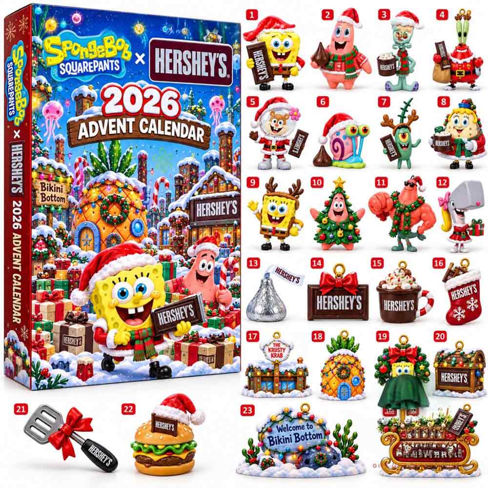 Spongebob Squarepants Hersheys 2026 Advent Calendar 24 Day Xmas Countdown Gift For Mother, 3D Acrylic Collectibles