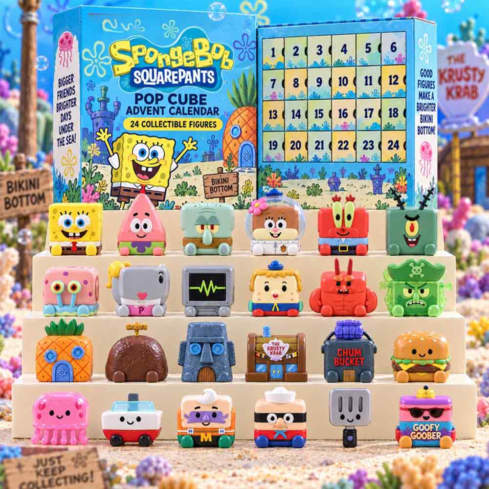 Spongebob Squarepants Pop Cube Advent Calendar 24 Day Xmas Eve Countdown Great Gifts, 3D Acrylic Collectibles