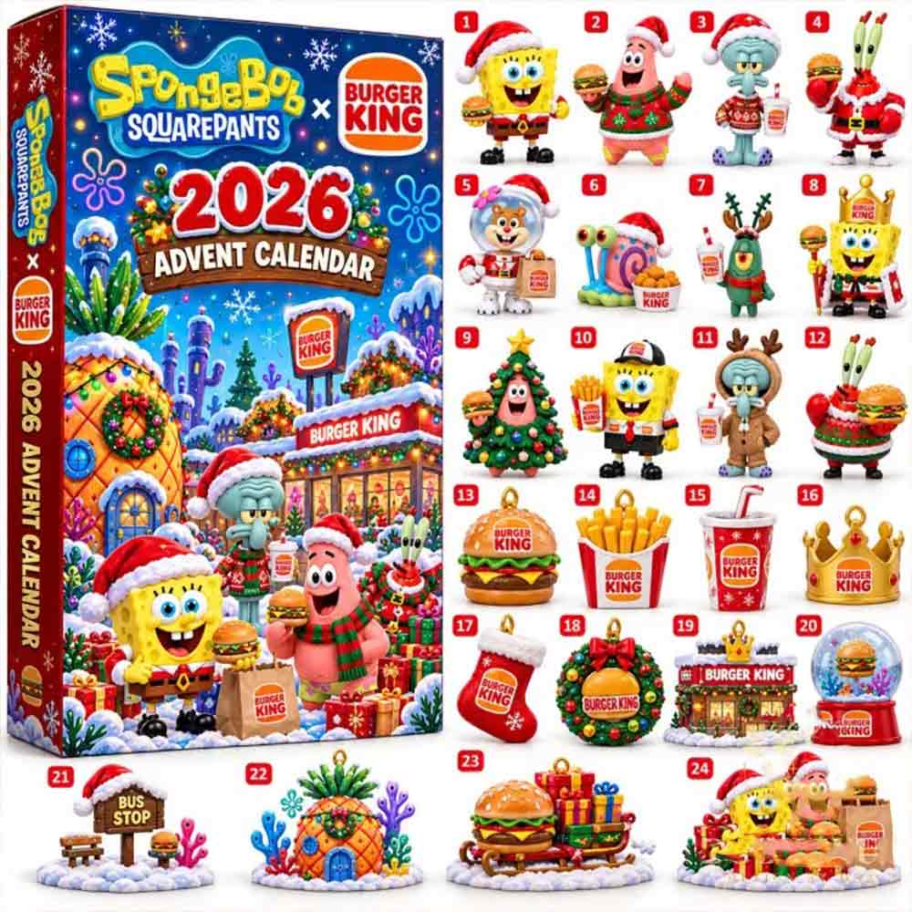 Spongebob Squarepants X Burger King 2026 Advent Calendar 24 Day Winter Countdown Gift For Kids, 3D Acrylic Collectibles