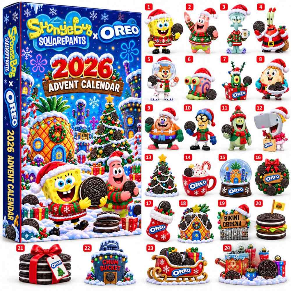 Spongebob Squarepants X Oreo 2026 Christmas Advent Calendar 24 Day Xmas Countdown Gift Ideas, 3D Acrylic Collectibles
