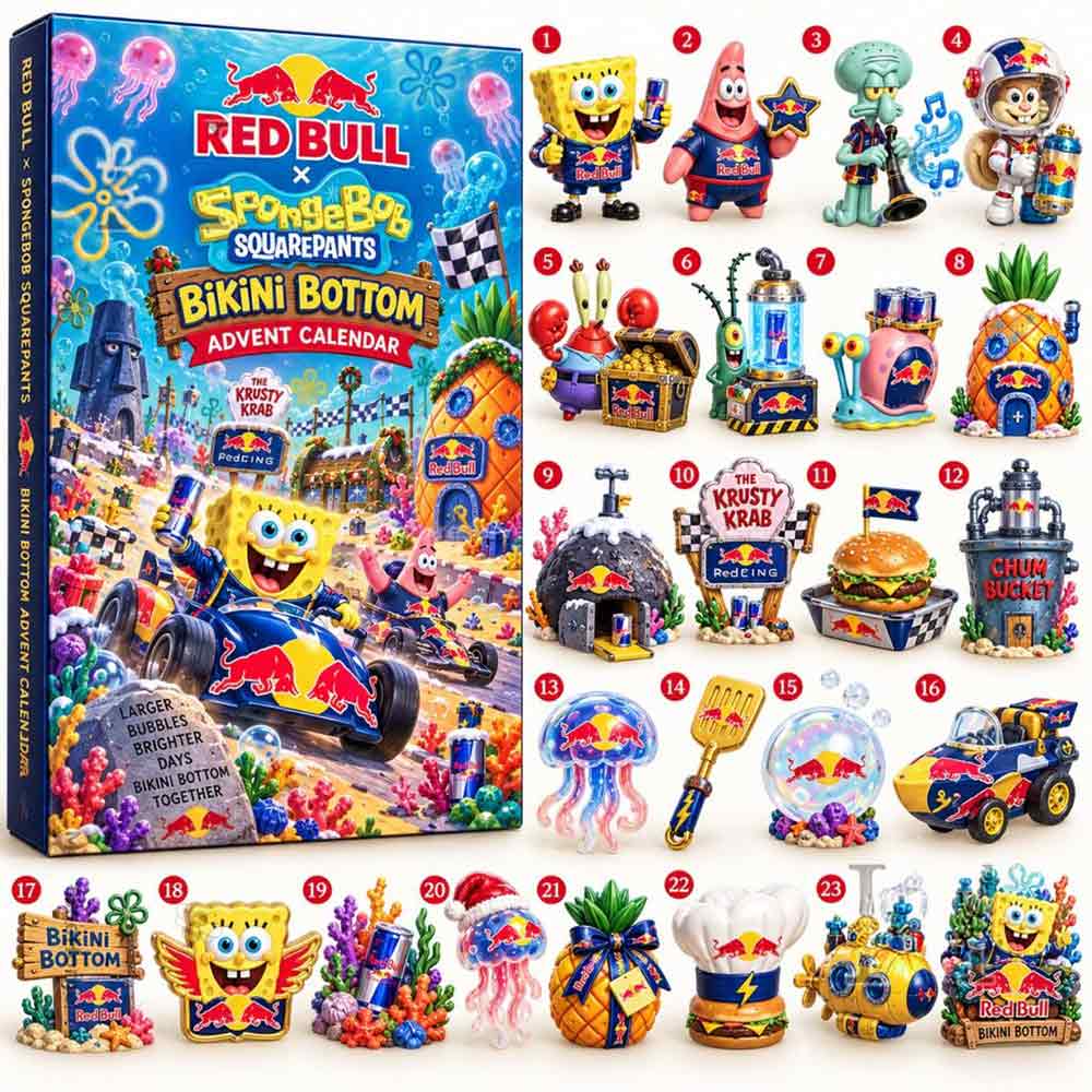 Spongebob Squarepants X Red Bull 2026 Advent Calendar 24 Day Winter Countdown Great Gifts, 3D Acrylic Collectibles