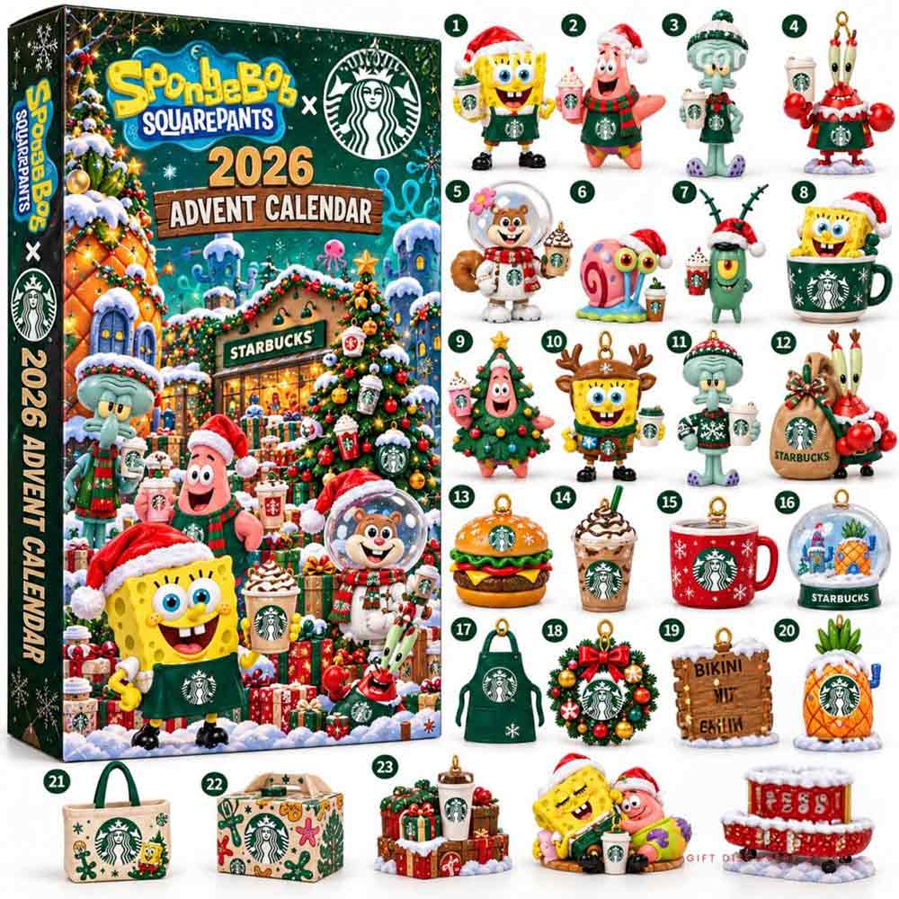 Spongebob Squarepants X Starbucks 2026 Christmas Advent Calendar 24 Day December Countdown, 3D Acrylic Collectibles