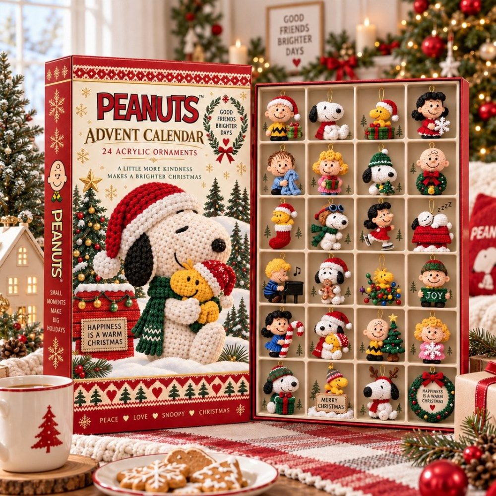Christmas Peanuts Snoopy And Friends Crochet Advent Calendar Christmas Countdown Gift Idea, 3D Acrylic Collectibles