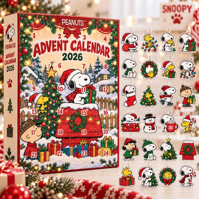 Snoopy Christmas Countdown Advent Calendar 2026 24 Day Holiday Season Countdown Gift Guide, 3D Acrylic Collectibles