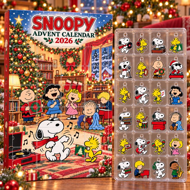 Snoopy Christmas Music Party Advent Calendar 2026 24 Day Winter Countdown Best Gift Ideas, 3D Acrylic Collectibles