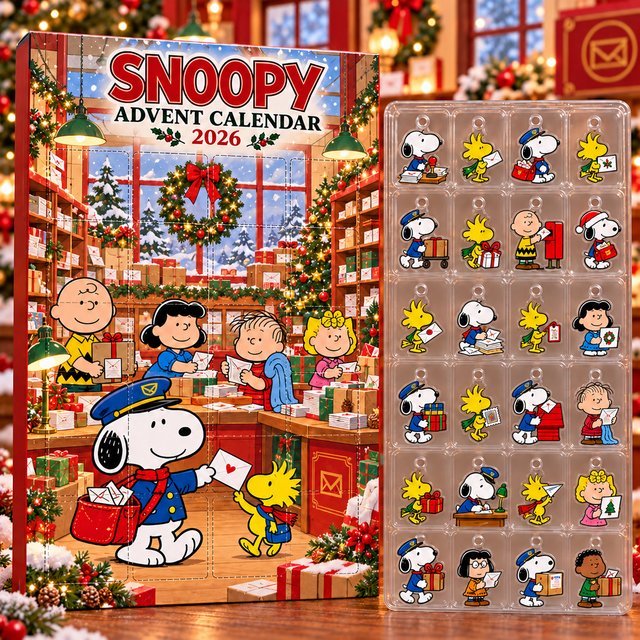 Snoopy Christmas Post Office Advent Calendar 2026 24 Day Holiday Countdown Best Gift Ideas, 3D Acrylic Collectibles