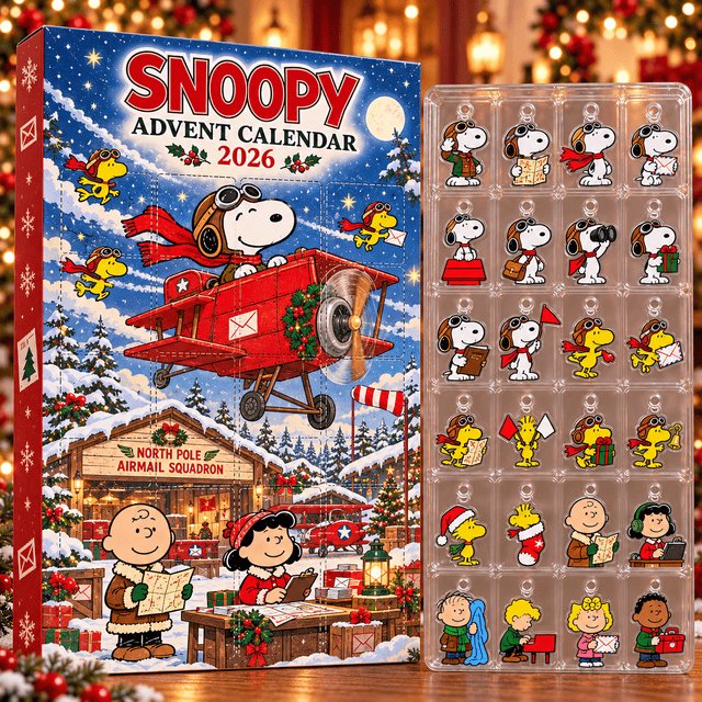 Snoopy Flying Ace North Pole Airmail Advent Calendar 2026 24 Day Xmas Countdown Mom Gifts, 3D Acrylic Collectibles