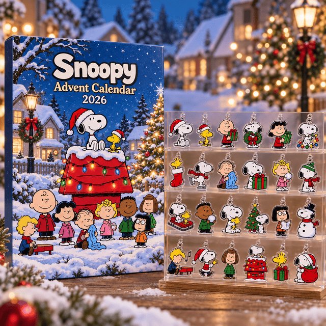 Snoopy Snowy Christmas Village Advent Calendar 2026 24 Day Xmas Countdown Gift For Brother, 3D Acrylic Collectibles