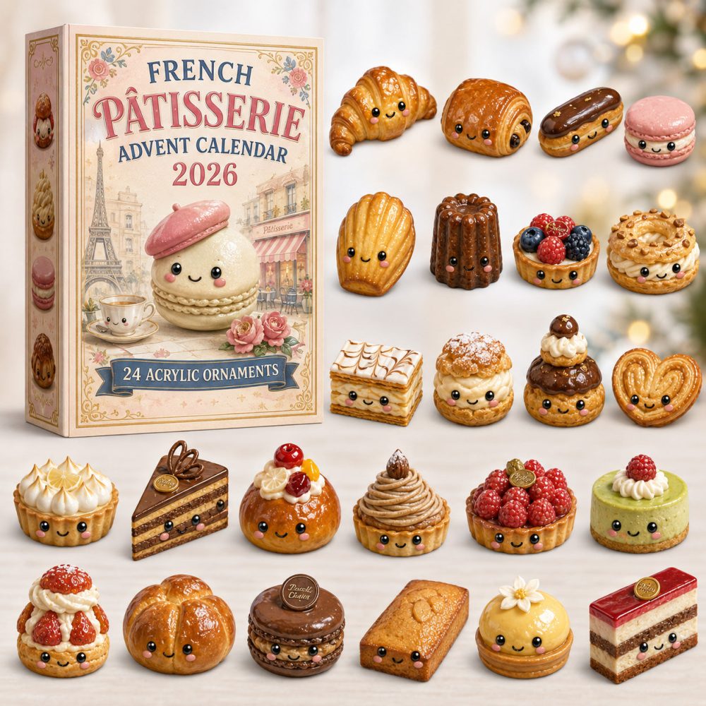 French Patisserie Advent Calendar 2026 24 Day Festive Season Countdown Gift For Girls, 3D Acrylic Collectibles