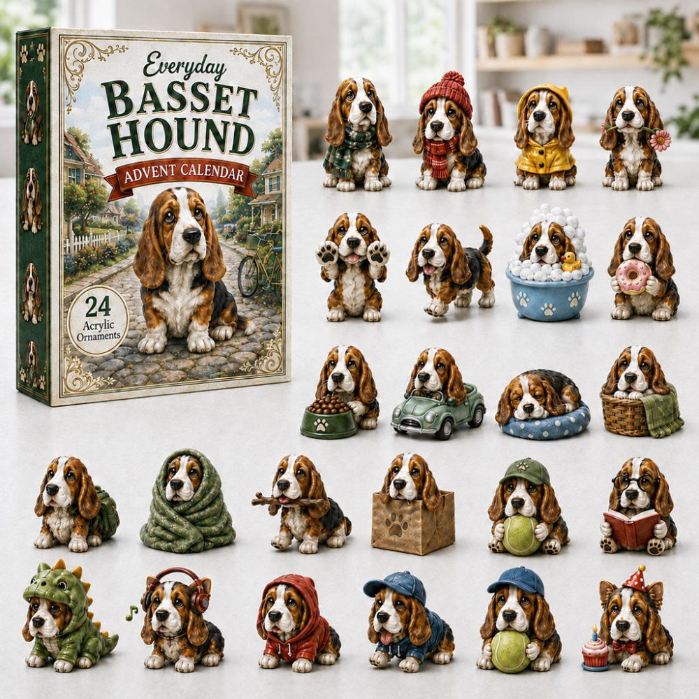 Everyday Basset Hound Advent Calendar 2026 24 Day Spooky Countdown Gift For Basset Hound Lovers, 3D Acrylic Collectibles
