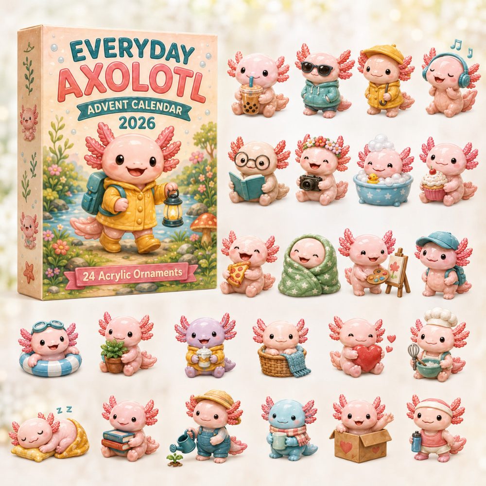 Everyday Axolotl Advent Calendar 2026 24 Day Festive Season Countdown Gift For Bestie, 3D Acrylic Collectibles