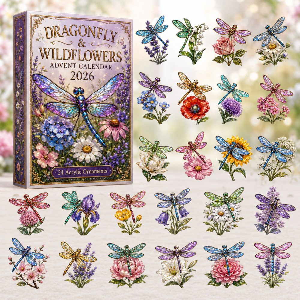 Dragonfly & Wildflowers Advent Calendar 2026 24 Day Festive Mystery Box Gift For Dragonfly Fans, 3D Acrylic Collectibles