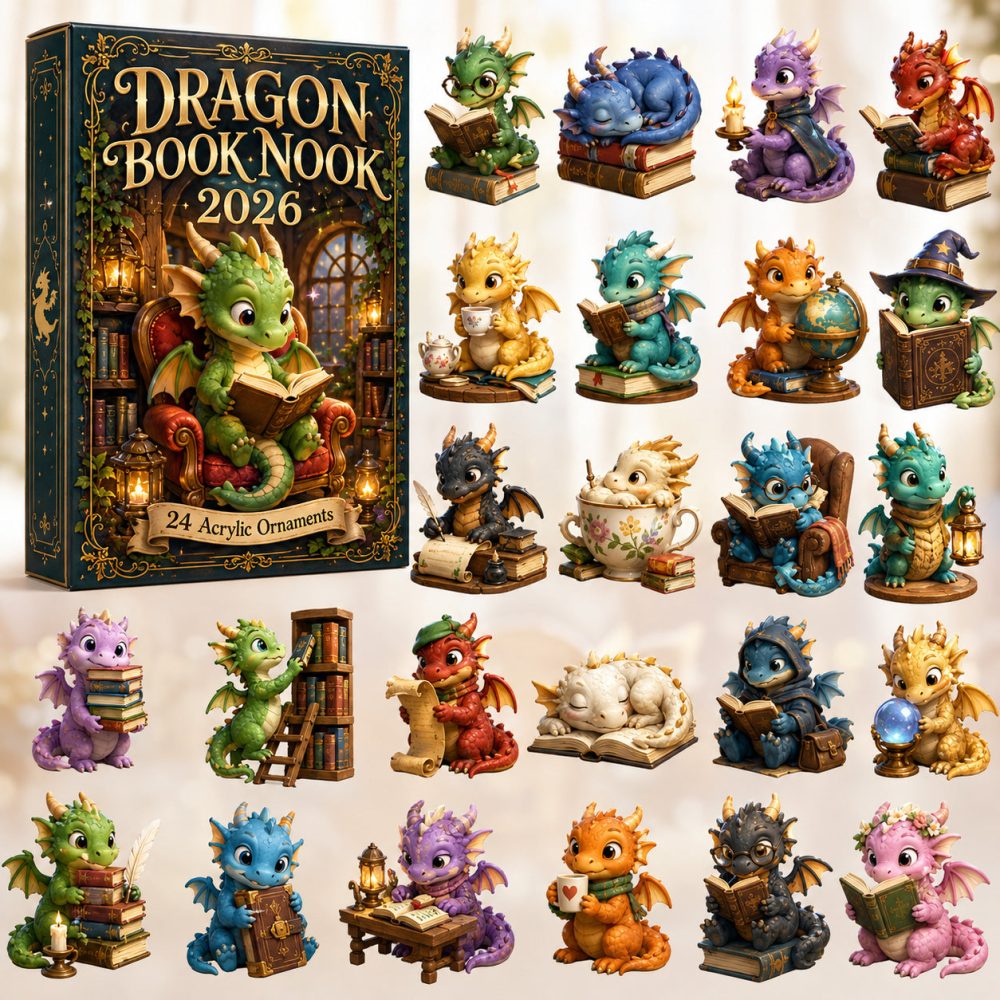 Dragon Book Nook Advent Calendar 2026 24 Day Holiday Celebration Gift For Husband, 3D Acrylic Collectibles