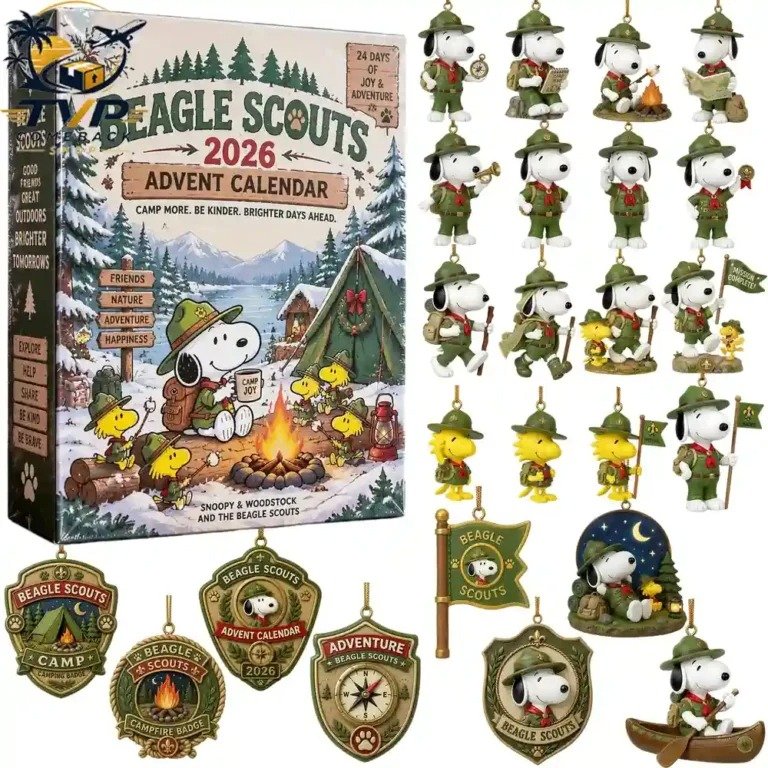 Peanuts Snoopy Beagle Scouts Advent Calendar 2026 24 Day Festive Countdown Gift For Kids, 3D Acrylic Collectibles