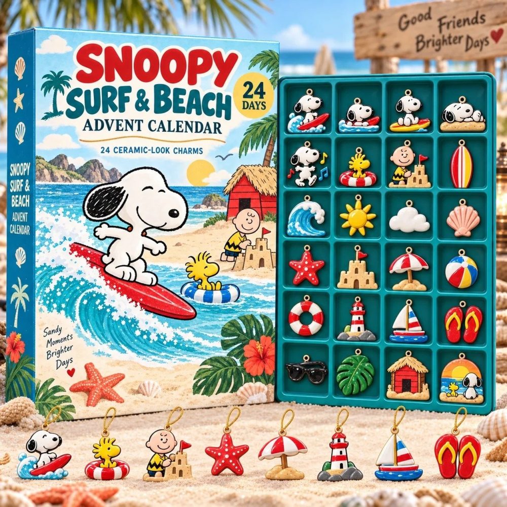 Snoopy Surf And Beach Advent Calendar 2026 24 Day Holiday Surprise Gift For Snoopy Fans, 3D Acrylic Collectibles