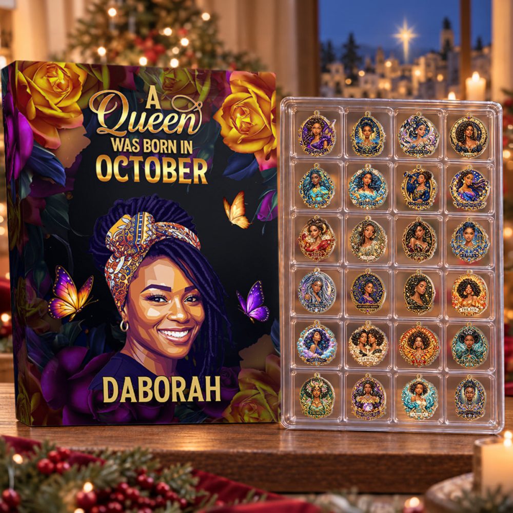Daborah A Queen Was Born In October Advent Calendar 24 Collectible Ornaments Xmas Gift, 3D Acrylic Collectibles