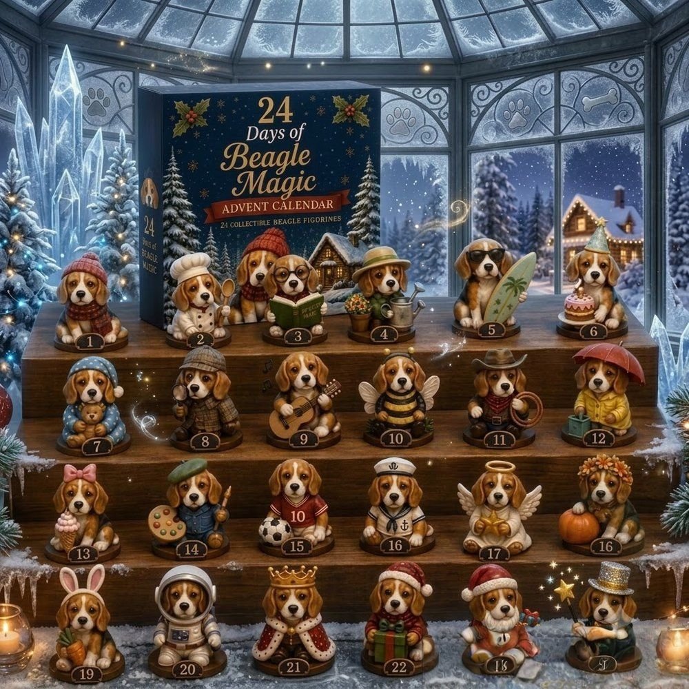 Beagle 24 Days Of Beagle Magic Advent Calendar 24 Acrylic Charms Blind Box Dog Lover Gift, 3D Acrylic Collectibles
