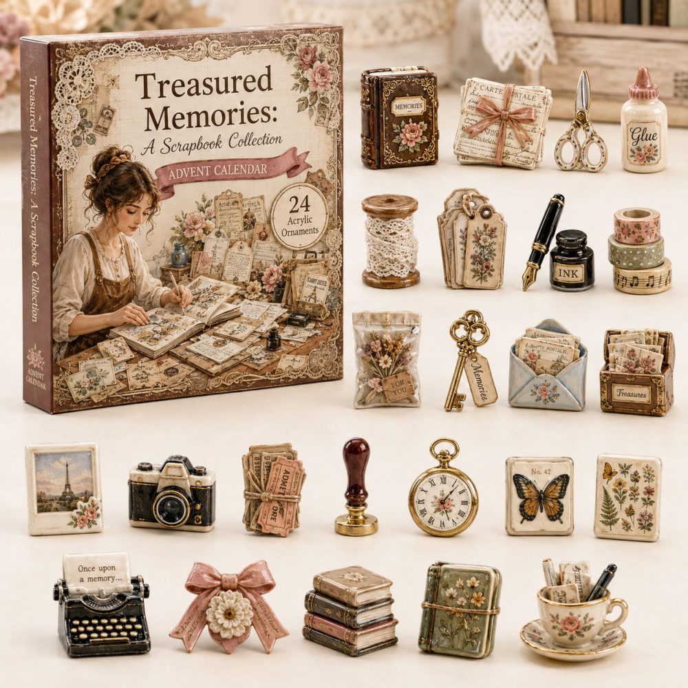 Vintage Scrapbook Advent Calendar 2026 24 Day Holiday Surprise Gift For Scrapbook Lovers, 3D Acrylic Collectibles