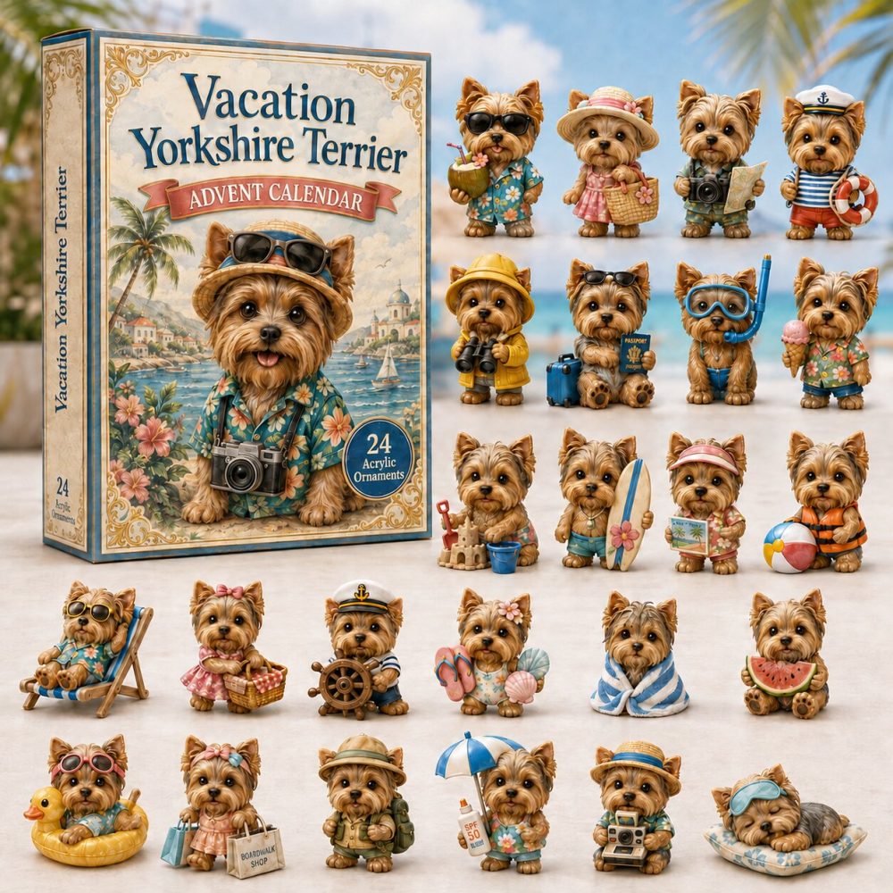 Vacation Yorkshire Terrier Advent Calendar 2026 24 Day Holiday Cheer Gift For Son, 3D Acrylic Collectibles