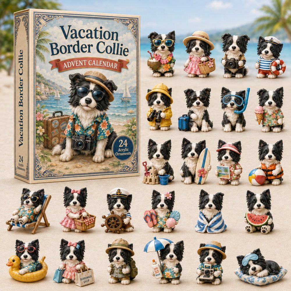 Vacation Border Collie Advent Calendar 2026 24 Day Holiday Surprise Gift For Lovers, 3D Acrylic Collectibles
