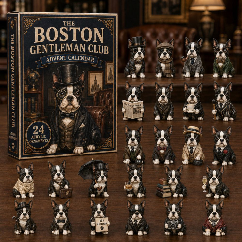 The Boston Gentleman Club Advent Calendar 2026 24 Day Festive Countdown Gift For Dog Lovers, 3D Acrylic Collectibles