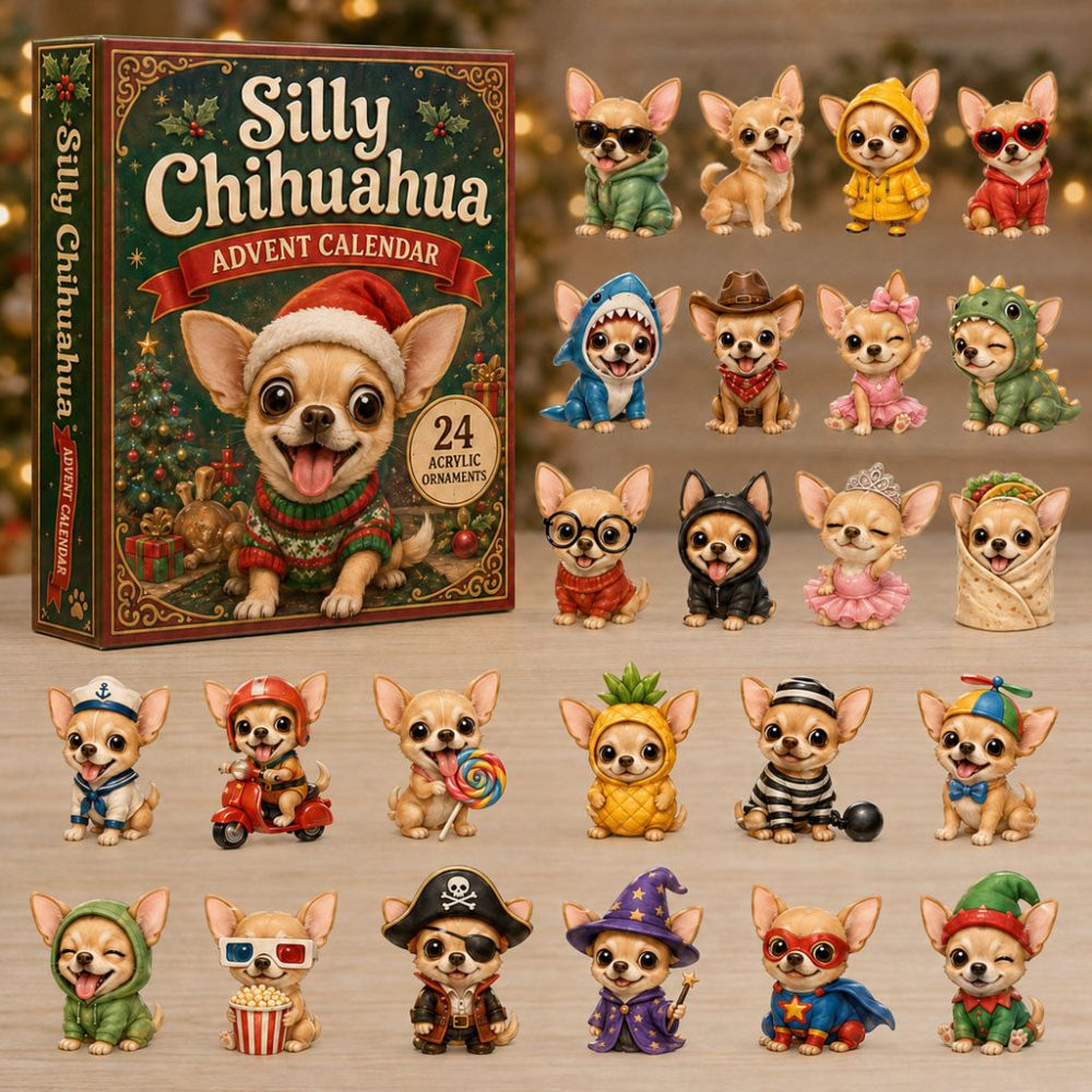 Silly Chihuahua Advent Calendar 2026 24 Day Festive Countdown Gift For Chihuahua Lovers, 3D Acrylic Collectibles
