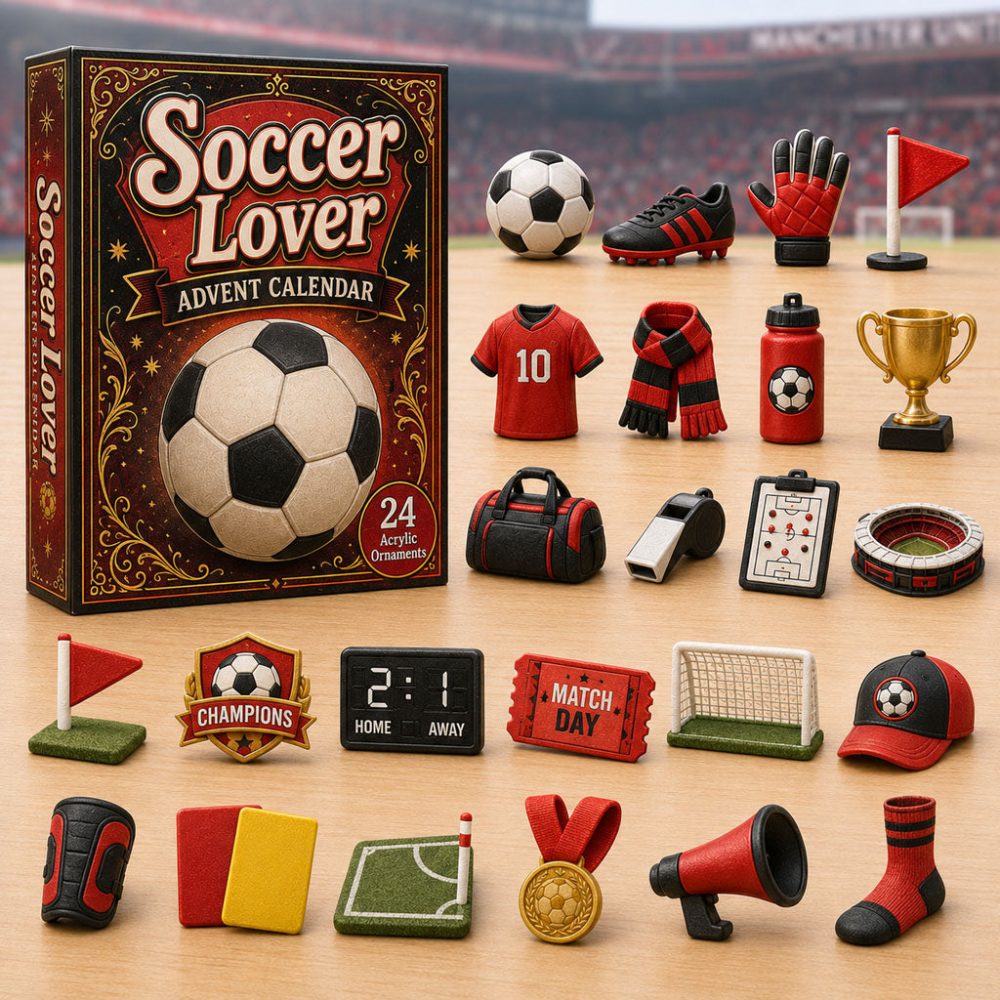 Soccer Theme Red Advent Calendar 2026 24 Day Winter Wonderland Countdown Gift For Soccer Fans, 3D Acrylic Collectibles