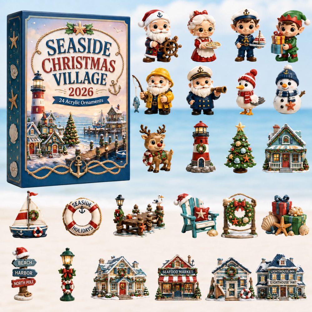 Seaside Christmas Village Advent Calendar 2026 24 Day Holiday Celebration Gift For Beach Fans, 3D Acrylic Collectibles