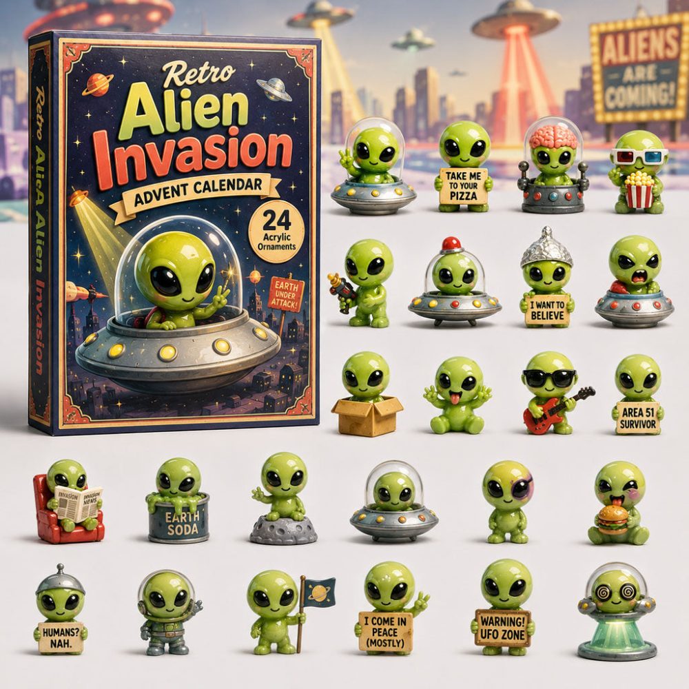 Retro Alien Invasion Advent Calendar 2026 24 Day Holiday Joy Gift For Alien Lovers, 3D Acrylic Collectibles