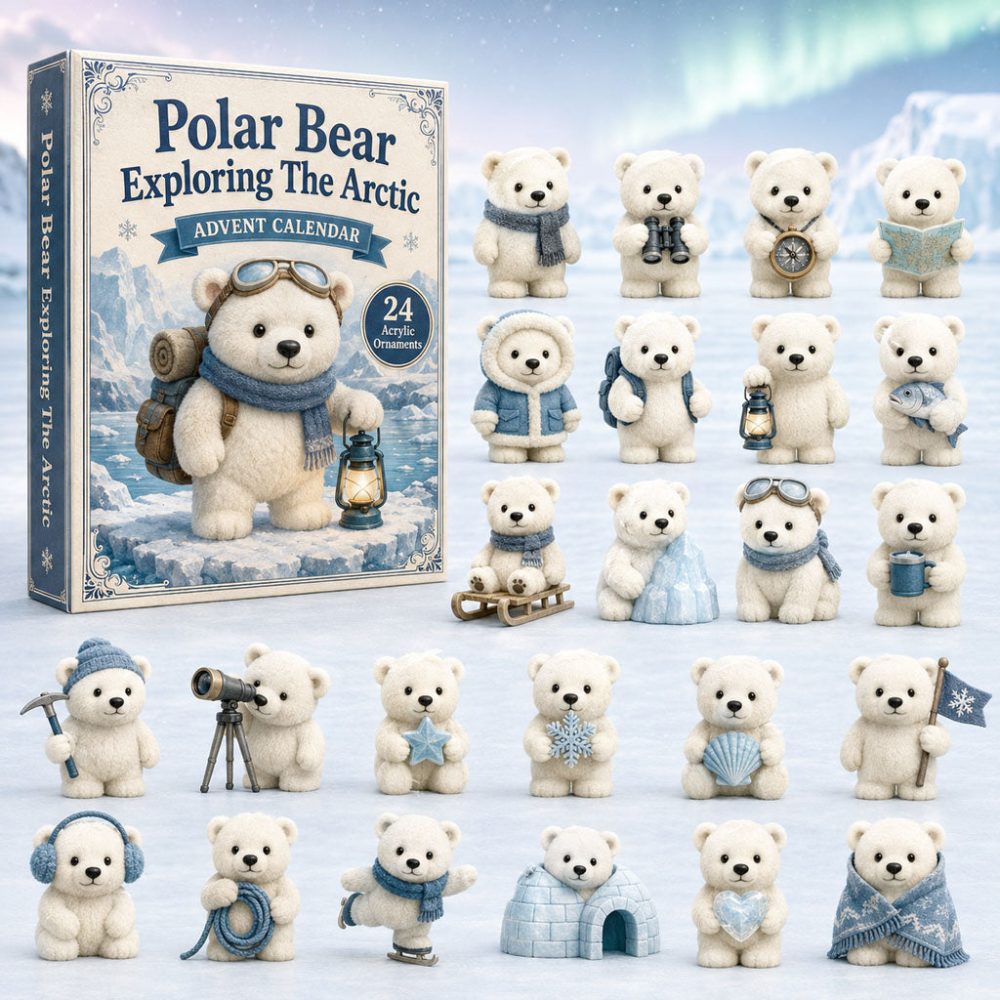 Polar Bear Exploring The Arctic Advent Calendar 2026 24 Day Spooky Countdown Gift For Bear Fans, 3D Acrylic Collectibles