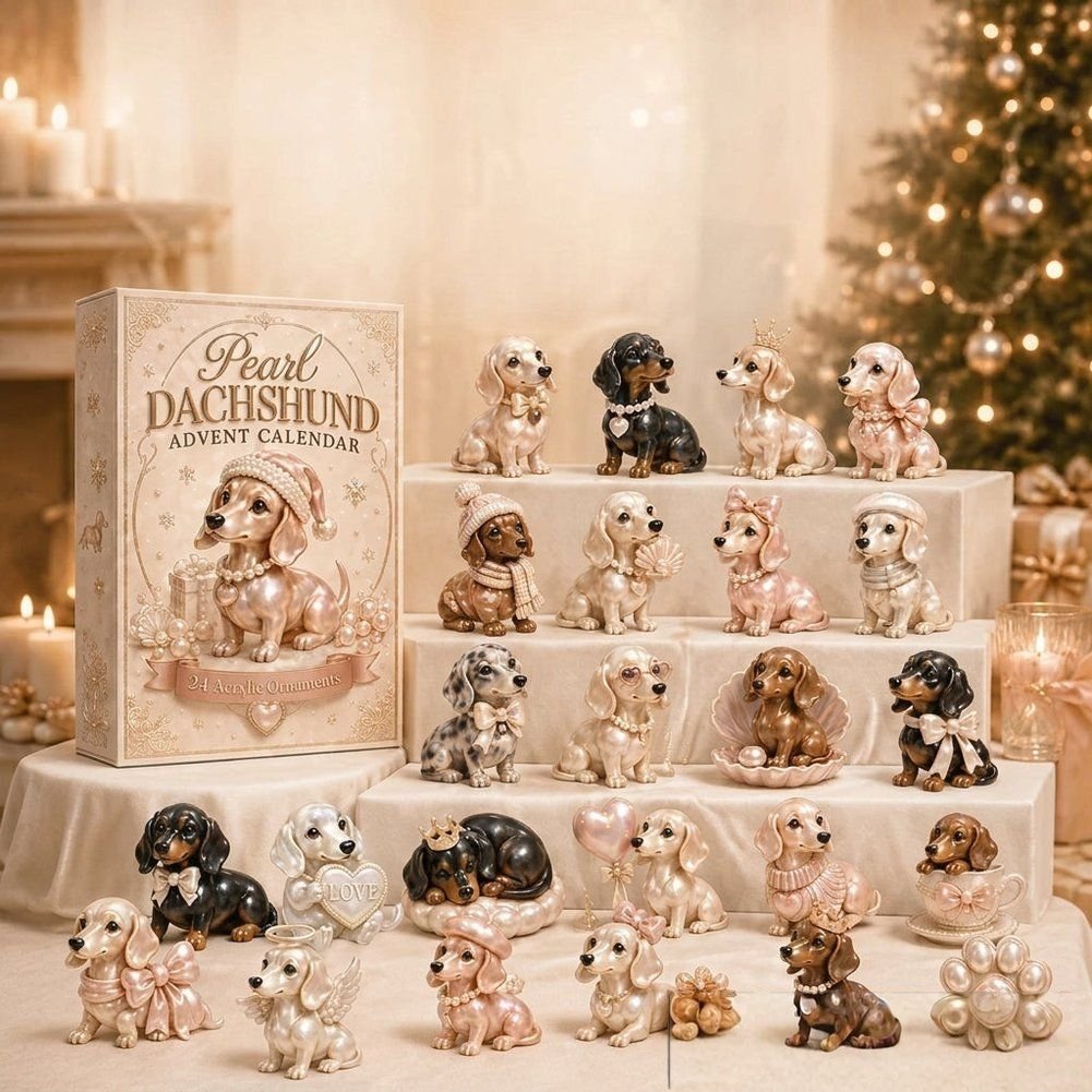 Pearl Dachshund 2026 Christmas Advent Calendar 24 Day Christmas Countdown Dog Mom Gift, 3D Acrylic Collectibles