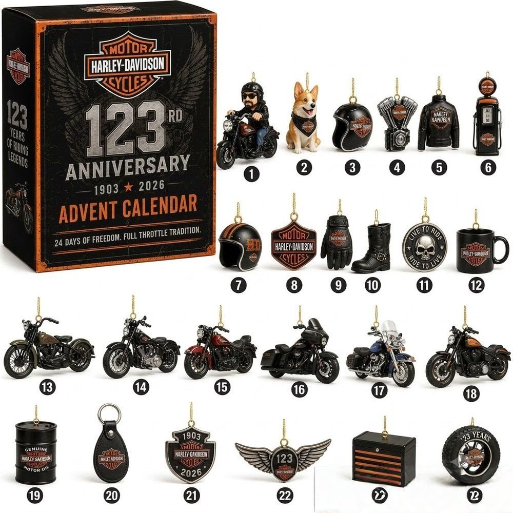 Harley-Davidson 123Rd Anniversary 2026 Advent Calendar 24 Acrylic Charms Blind Box Him Gift, 3D Acrylic Collectibles