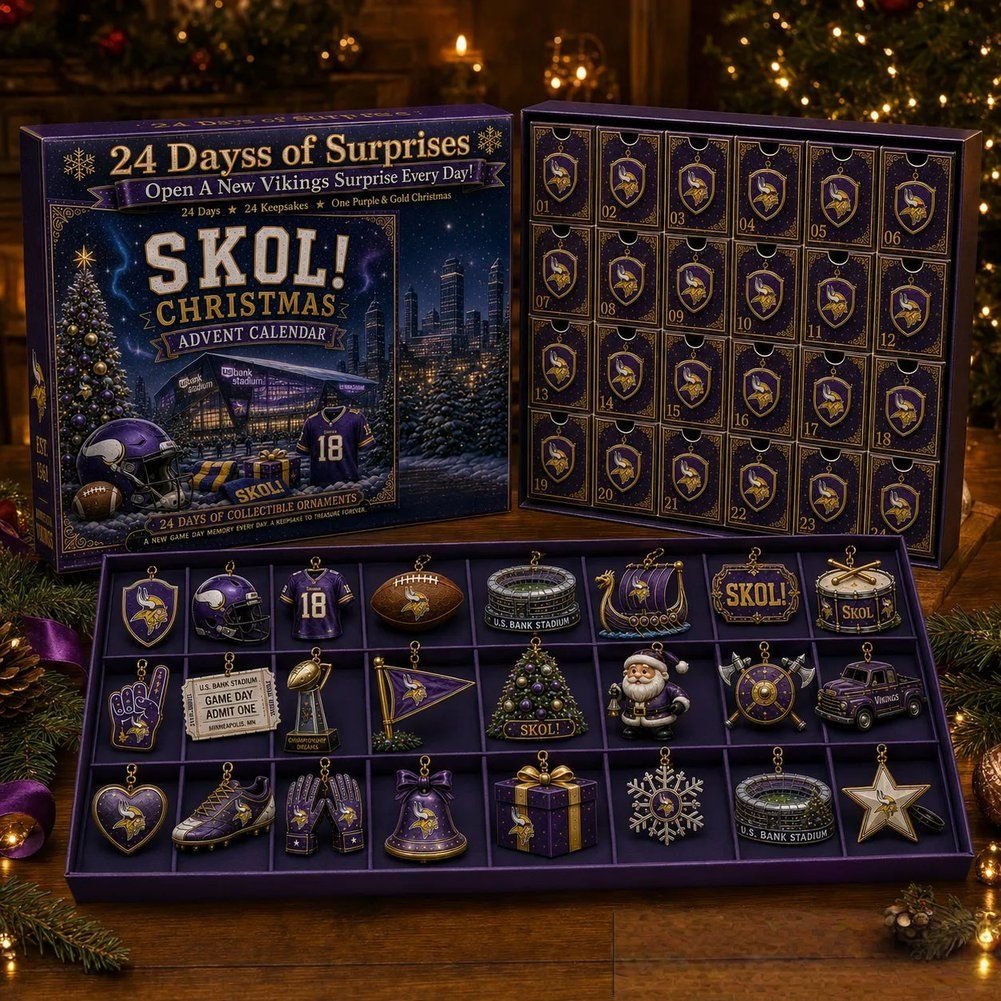 Minnesota Vikings Skol 2026 Christmas Advent Calendar 24 Acrylic Charms Blind Box Him Gift, 3D Acrylic Collectibles
