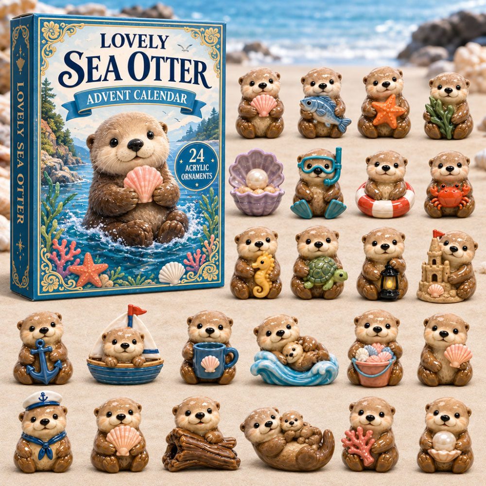 Lovely Sea Otter Advent Calendar 2026 24 Day Festive Mystery Box Gift For Otter Lovers, 3D Acrylic Collectibles