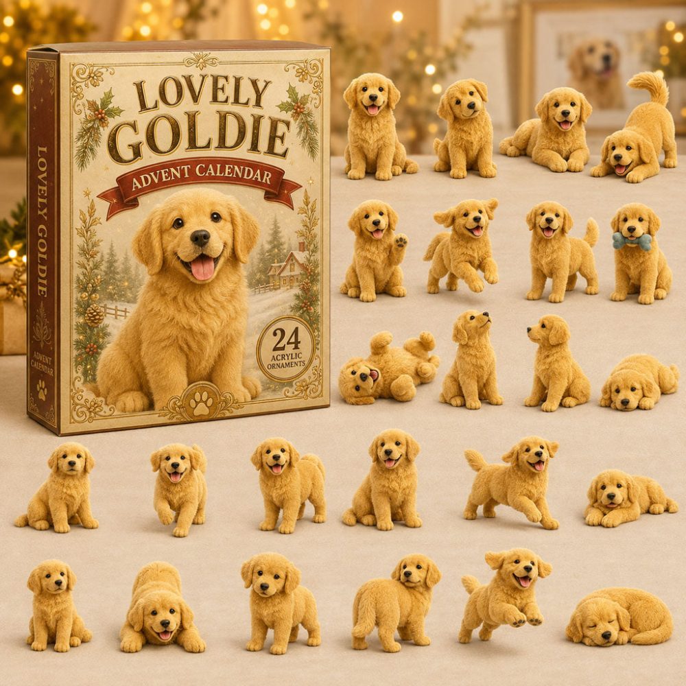Lovely Goldie Advent Calendar 2026 24 Day Holiday Joy Gift Ideas For Dog Lovers, 3D Acrylic Collectibles