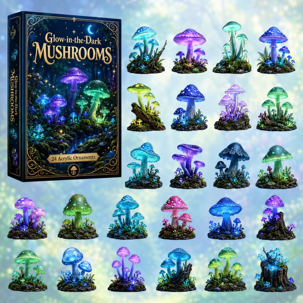 Glowing Mushrooms Advent Calendar 2026 24 Day Holiday Cheer Gift For Nature Lovers, 3D Acrylic Collectibles