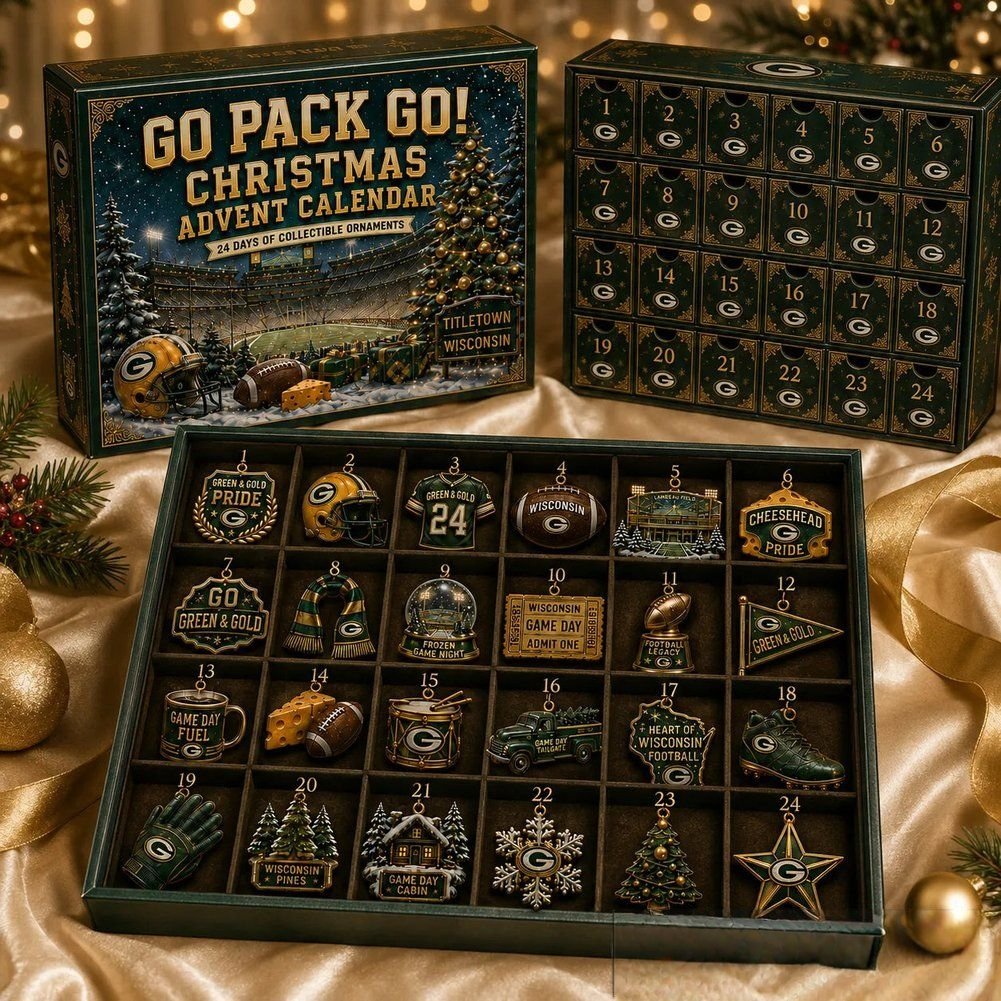 Green Bay Packers Go Pack Go 2026 Christmas Advent Calendar 24 Day Xmas Countdown Friend Gift, 3D Acrylic Collectibles