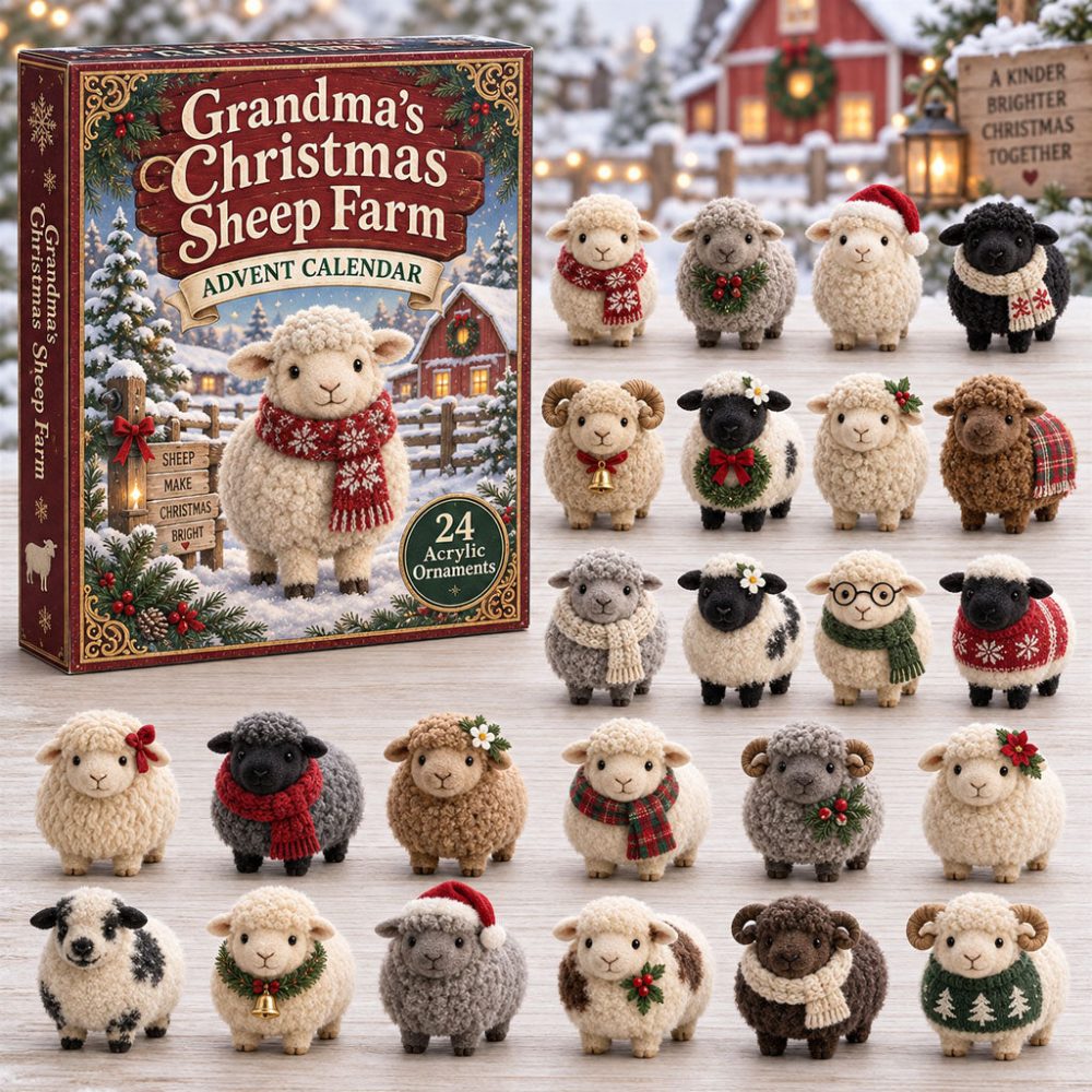 Grandmas Christmas Sheep Farm Advent Calendar 2026 24 Day Festive Mystery Box Gift For Grandchildren, 3D Acrylic Collectibles